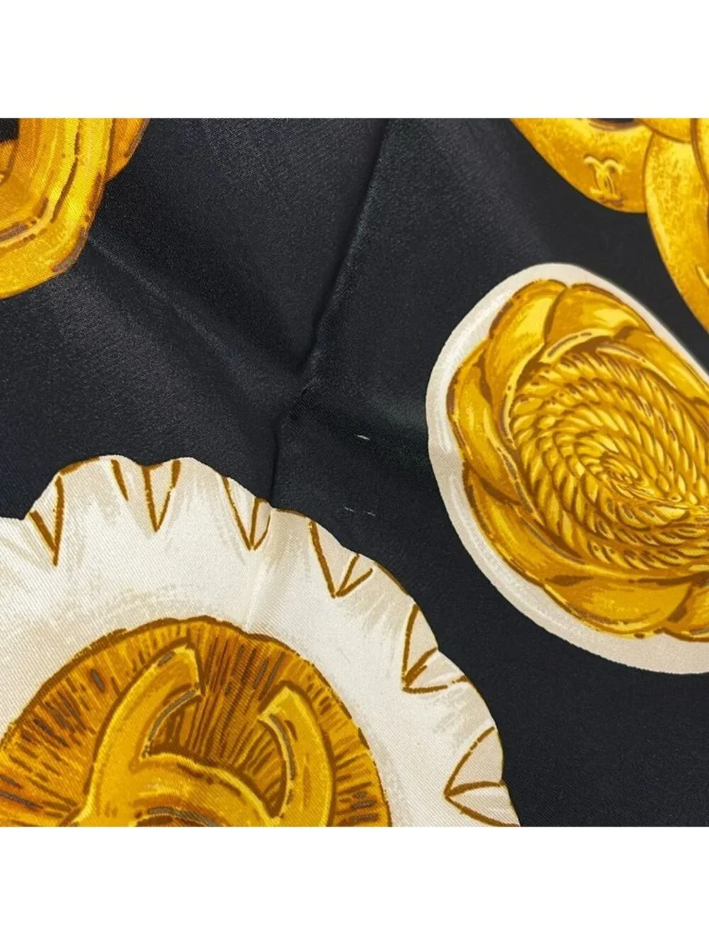 Chanel Scarf Black Dark Yellow Multi CC Logo